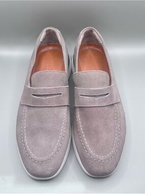 Men's Suede Crossover Penny Loafers in Light Taupe
